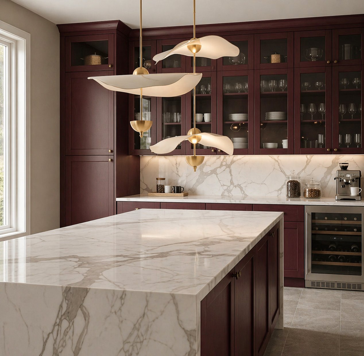 Open Storey kitchen interior — burgundy kitchen
