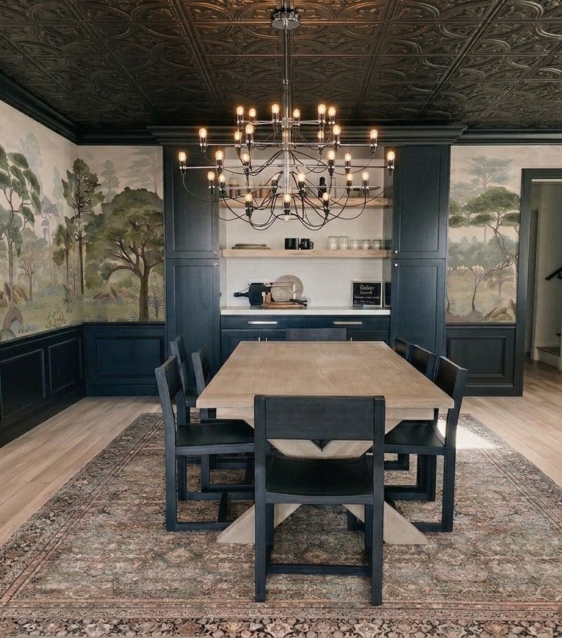 Open Storey dining interior — dark dining room