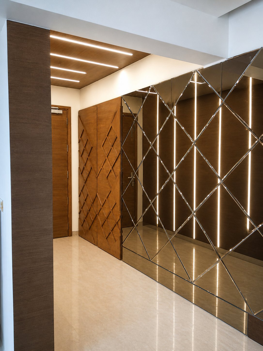 Open Storey residential interior — entry foyer with mirror